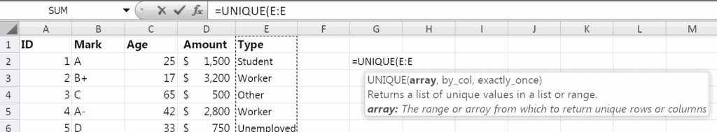 unique-function-excel-2007-2010-2013-2016-2019